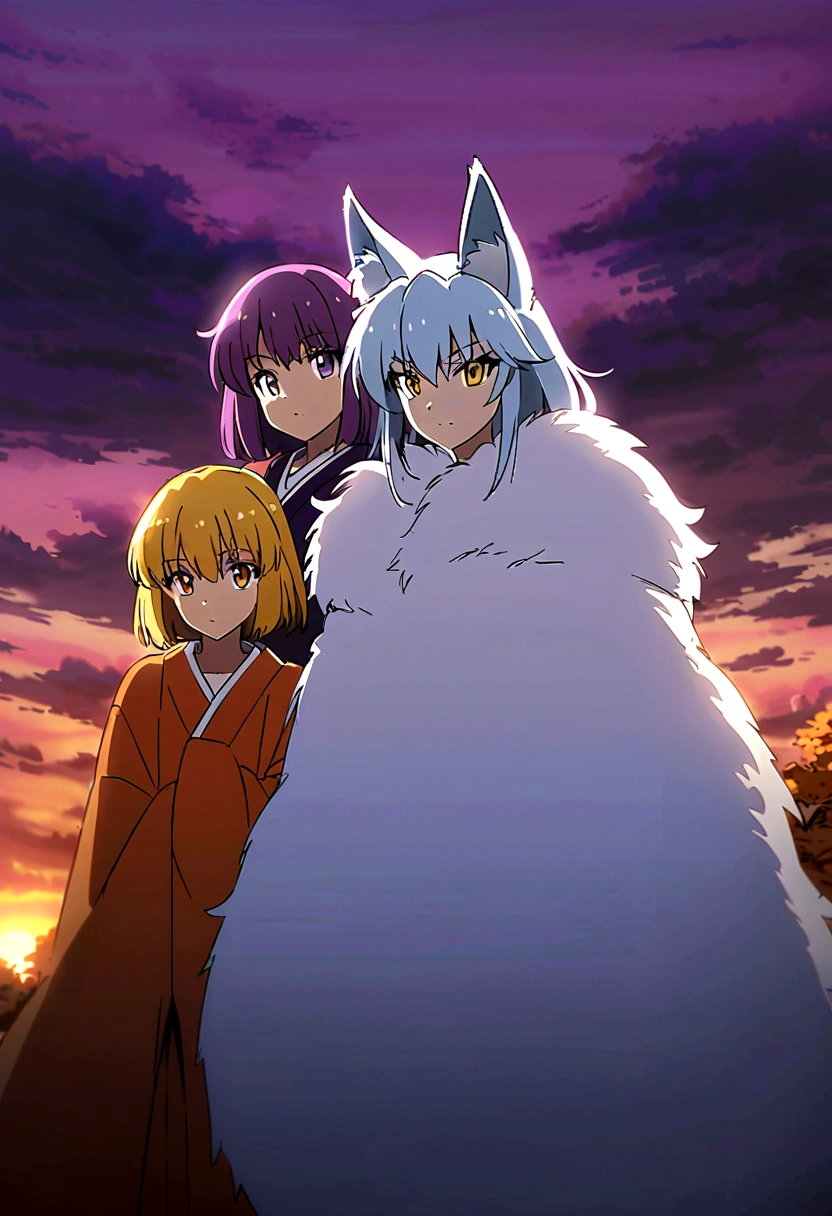 fox Light blue hair beast girl indigo fur fox beast girl fox Light blue hair beast girl indigo fur fox beast girl Sesshomaru, Yellow eyes, Anime, Perfect face, Perfect Lighting, Outdoors, Warm colors, Dark purple sky, Autumn sunset, \(inuyasha\), Bearing Claw, Ready to fightPerfect Lighting, Outdoors, Warm colors, Dark purple sky, Autumn sunset,
