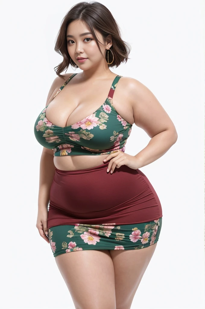 ((Best Quality, 8K, Masterpiece: 1.3)), Chubby woman smile ((best quality)), ((masterpiece)), (detailed), perfect face, USA woman fat in a dark-blue shirt and blue denim skirt walking down a street, thicc, she has a jiggly fat round belly, bbwchan, wearing tight sexy clothes, skinny waist and thick hips, widest hips, her belly is fat and round, soft curvy shape, hyperrealistic full figure, wearing a cute top, wide hips, cropped shoulders,Bare belly,(big assa:0.7),show legs,, thicc, beautiful thick female, beautiful curvy female,, Tall and tall,clear curvy details, curvy hourglass figure, alluring plus sized model, bbwchan, Voluptious body, Curvy model, Curvy body, Be red in the face, 1girll fat , a matural female, A MILF, the golden ratio,(Kpop idol),(Oil skin:1.2),(Oil skin:1.1) background High quality, HD, realistic, HDR. mountain refuge in grey stone, blends into the panoramic view of the mountain, spring landscape (green and flowery), edelweiss, lake, stream that winds, sunset, cool breeze. welcome mountaineers and hikers.