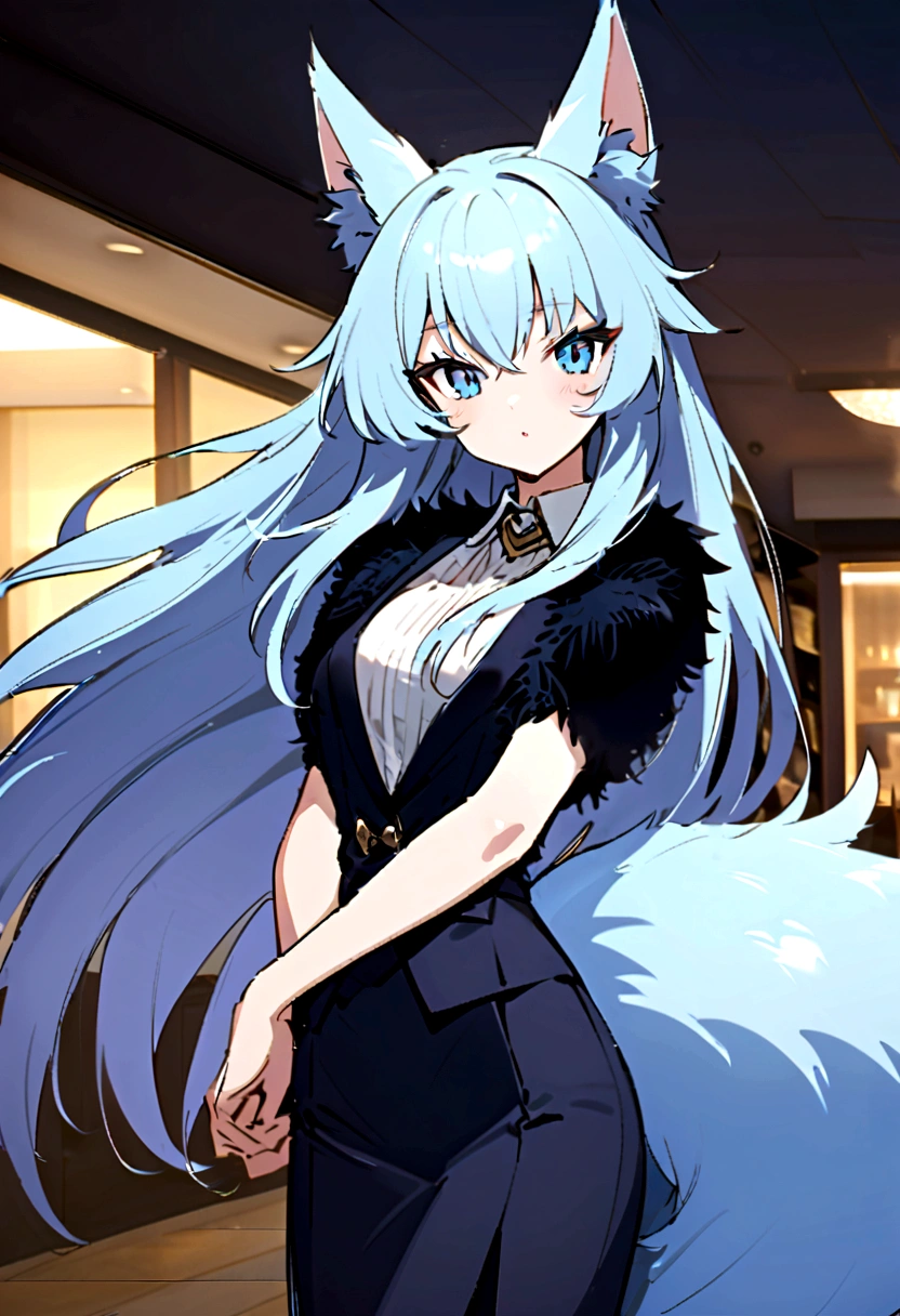 fox Light blue hair 　beast girl　indigo fur　fox beast girl