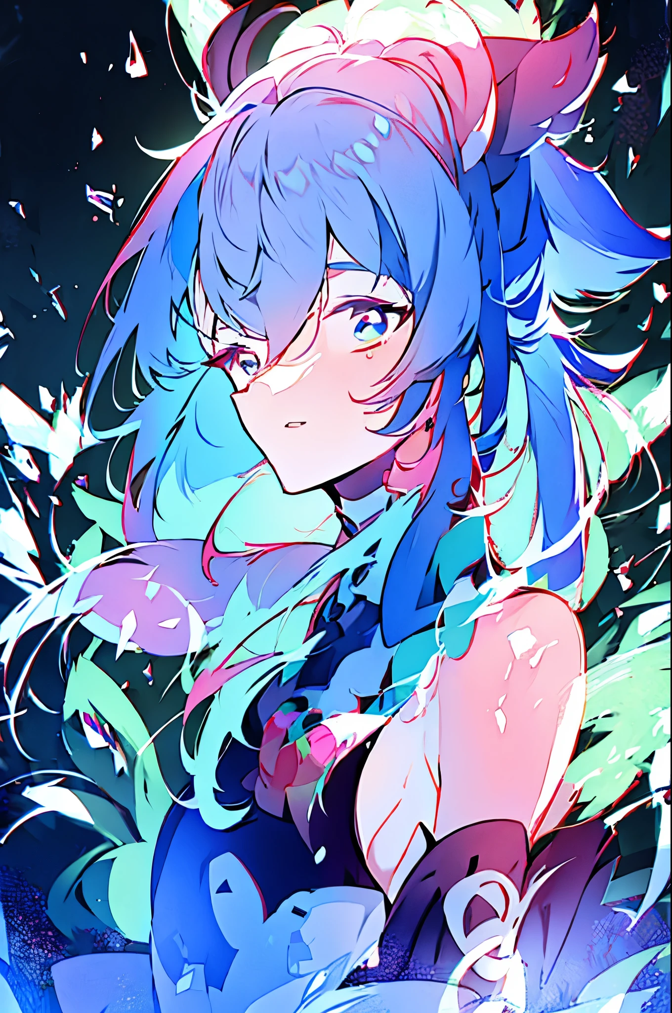 Genshin Impact Wendy Fengshen Green eyes Beautiful boy Male girl Cute pigtails Blue-green pigtails on both sides of the face Black hair Drinking beer