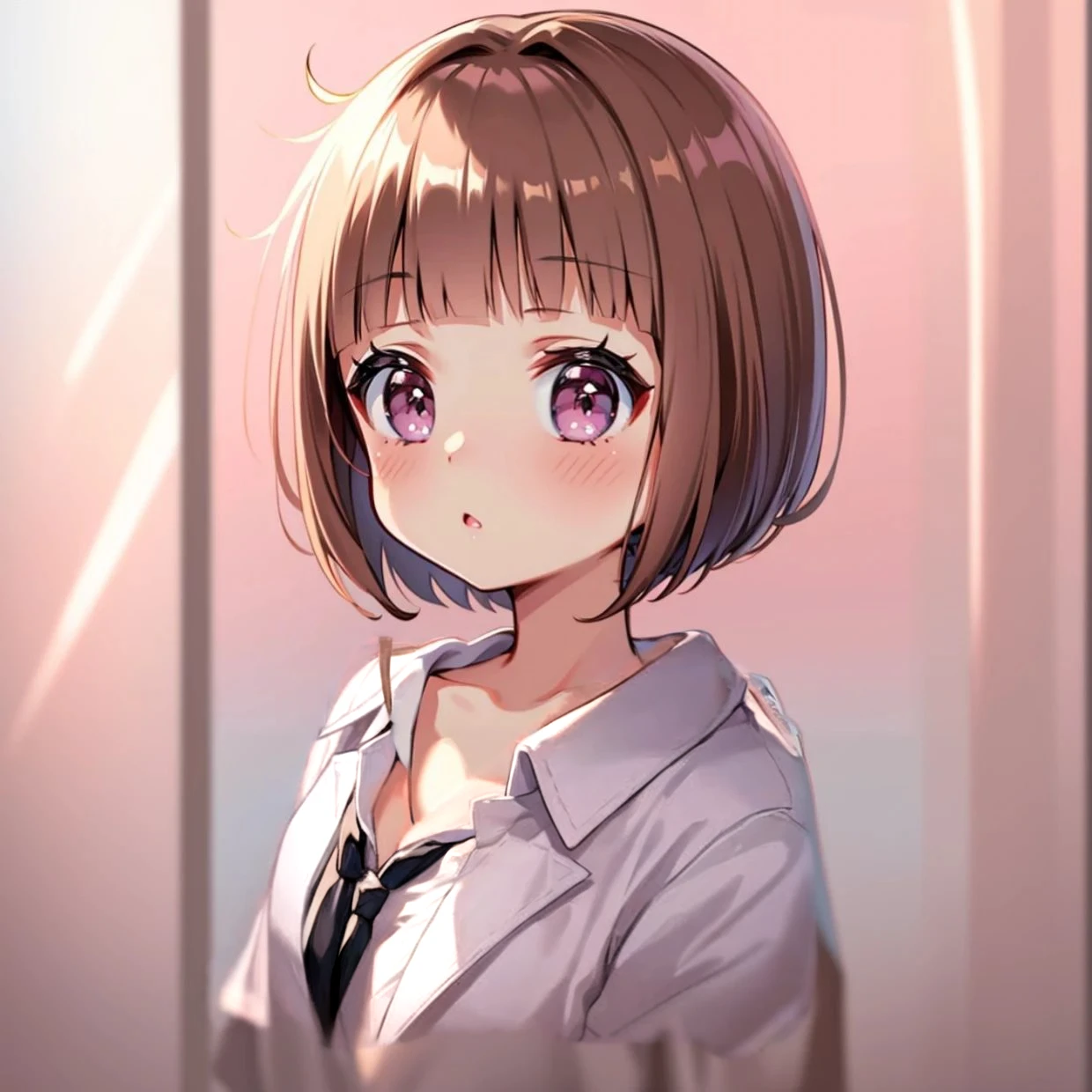 Brown Hair、Fine Deal、One button-front shirt、Fine wrinkles and expressions on clothes