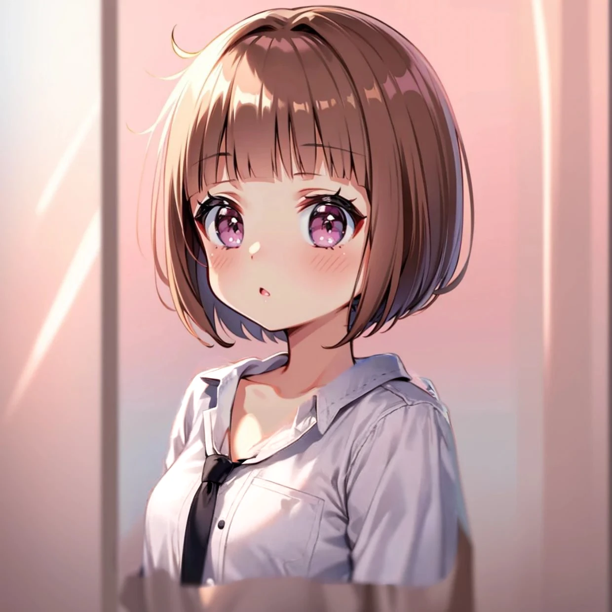 Brown Hair、Fine Deal、One button-front shirt、Fine wrinkles and expressions on clothes