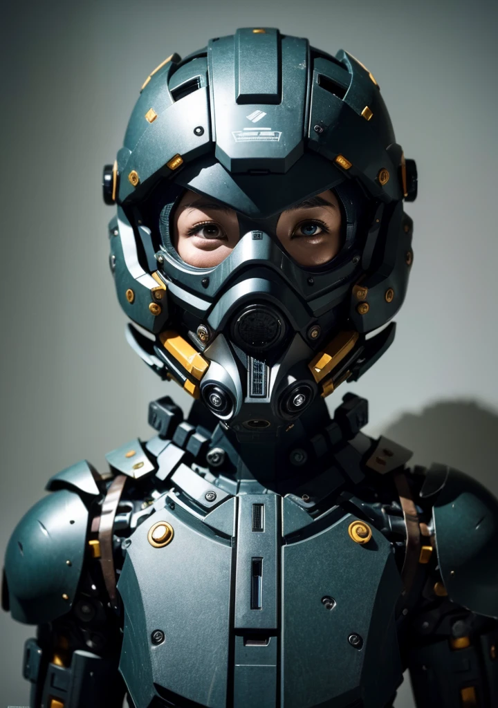Textured skin, Very detailed, Attention to detail, high quality, 最high quality, High resolution, 1080P, hard disk, beautiful,(War Machine),beautifulサイボーグ女性,Mecha Cyborg Girl,Battle Mode,Girl with a mechanical body　Black Hair　Short Hair Boyish　Dark green armor　Soaked Face　Change is over　Met Off　Steam coming out of the head　whole bodyから湯気が吹き出す　Feel the expression　Please open your mouth wide　Snug-fitting headgear　Long Nozzle Gas Mask　Holding a full-face helmet in your hand　front　whole body　I can see your face through the visor