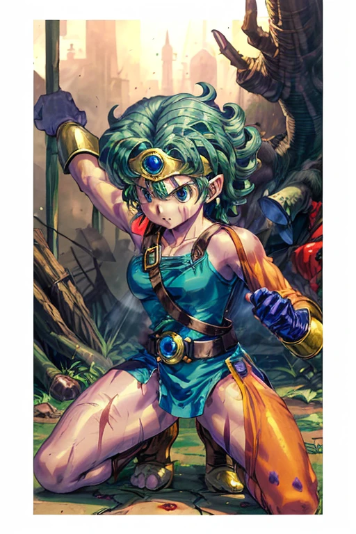 (((Dragon Quest 3 Costume)))、(((Female Hero)))、(((Almost dead)))、(((hang)))、(((suffering)))、(((Your clothes are torn)))、((Make the most of your original images))、((It is violently destroyed))、(((cadaver)))、(((Hanging)))、(((Weaknesses)))、((Bloodstained))、((Stockings are torn))、((Best image quality、8K))、Ultra-high resolution、(((Something sticky is clinging to me)))、(((be hit by a fire attack)))、(((Get down on one knee)))、(((There are many scars)))