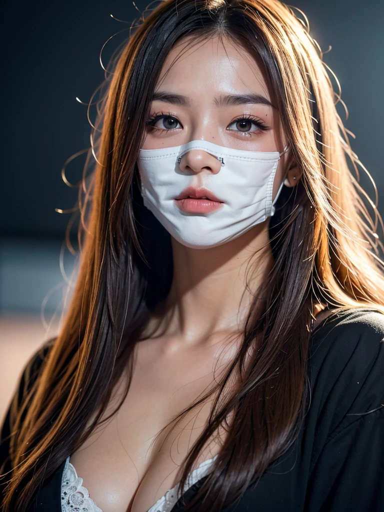 8K RAW Photos, best quality, masterpiece, Ultra-high resolution, Film Grain, , 1 Girl, Looking at the audience, Natural skin texture, Realistic eye and face details,Black mask, (cosmetic),