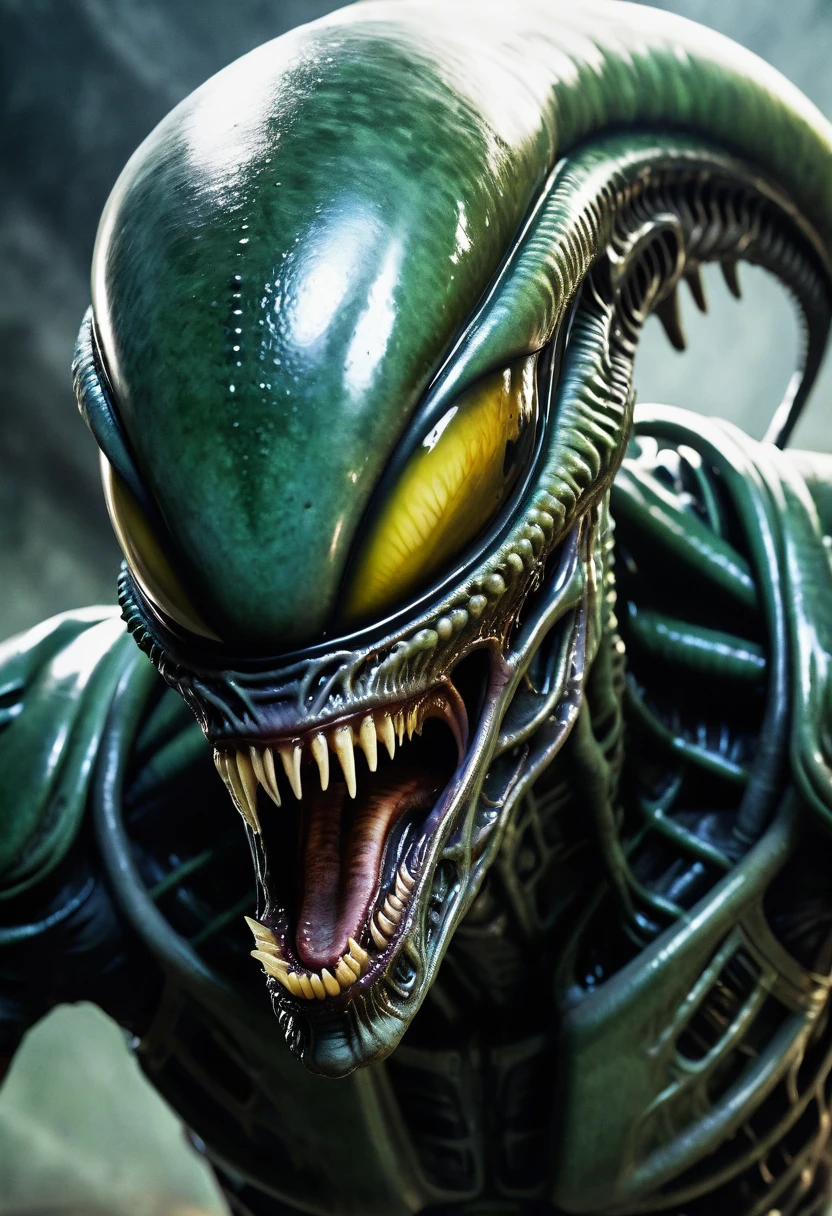 (((Extreme close-up Xenomorph Alien the eighth passenger Zombie The Walking Dead (((Front Images))),(((Splash color images)))