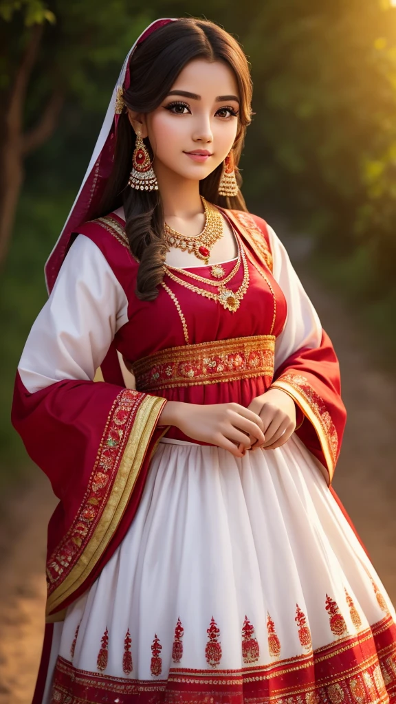 a beautiful girl, 24 year old,wearing traditional dress,dream girl image, full body image,realistic,8k resolution