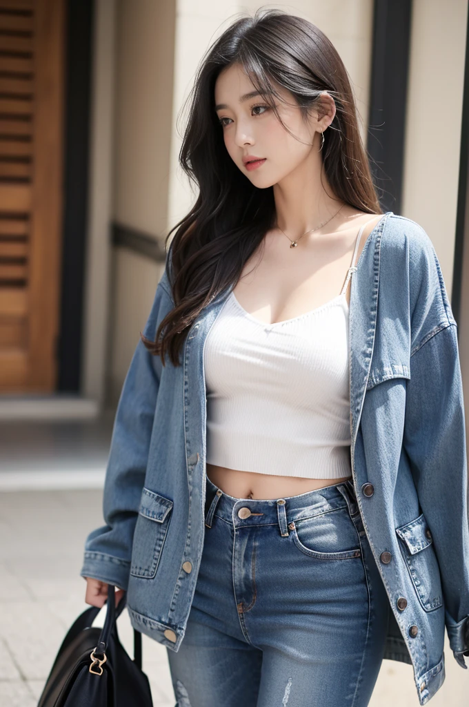 Layered style：Wear a camisole as an inner layer，Wear with a cardigan or jacket，Like a denim jacket、Blazer or knitted cardigan。The bottom can be jeans、Casual pants or skirt。This combination is both fashionable and practical，Suitable for spring and autumn。
