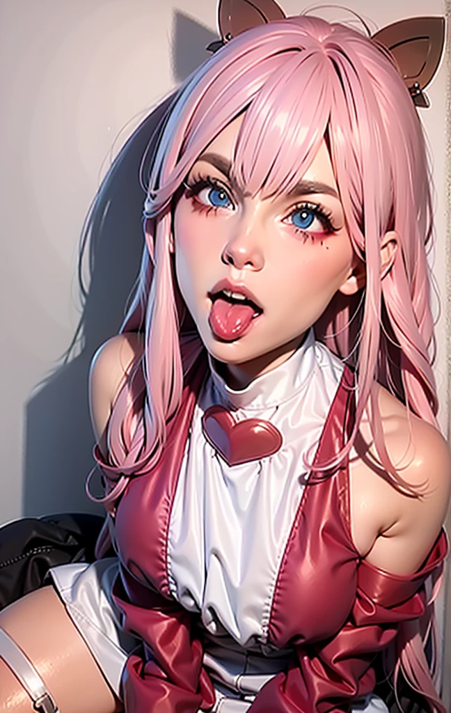 masterpiece, highest quality, 4K, Photorealistic, bokeh,1 perfect portrait of a girl, (A fascinating eye for perfect detail:1.2), realistic , photorealistic, 4k, raw photo,1girl, solo, egirl, pink hair, naughty, horny, straight hair, freckles,, eyeliner, mascara, eye shadow, nose ring, grin, teeth, egirl_face, couch, selfie, ahegao, saliva drooling, wet ,cum drooling, cum on clothes, cum on breast, drops of cum on breast, small breast, cum on body, cum in mouth, cum dripping from mouth
, oft neon lights, (Cat ear), fantasy background, (exposed bare shoulders), (long-term alienation_sleeve), (lean forward a little), If you look up,hair ornaments,{shy},please shut your mouth, head tilt, movie lighting, oversized clothes, (seductive pose:1.4), soft highlights  