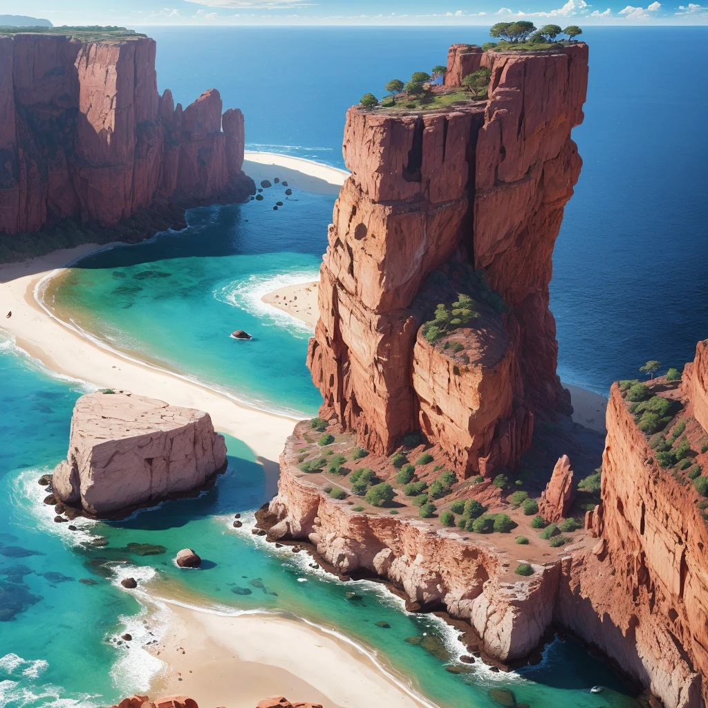 summer, brown rock area, brown rock formation, (illustration : 1.0), Narrative composition, realistic lighting, HD detail, masterpiece, best quality best, (Highly detailed CG integrated 8k wallpaper), wide and flat rocky area, A small, sharp, rough rock at the top of the screen.