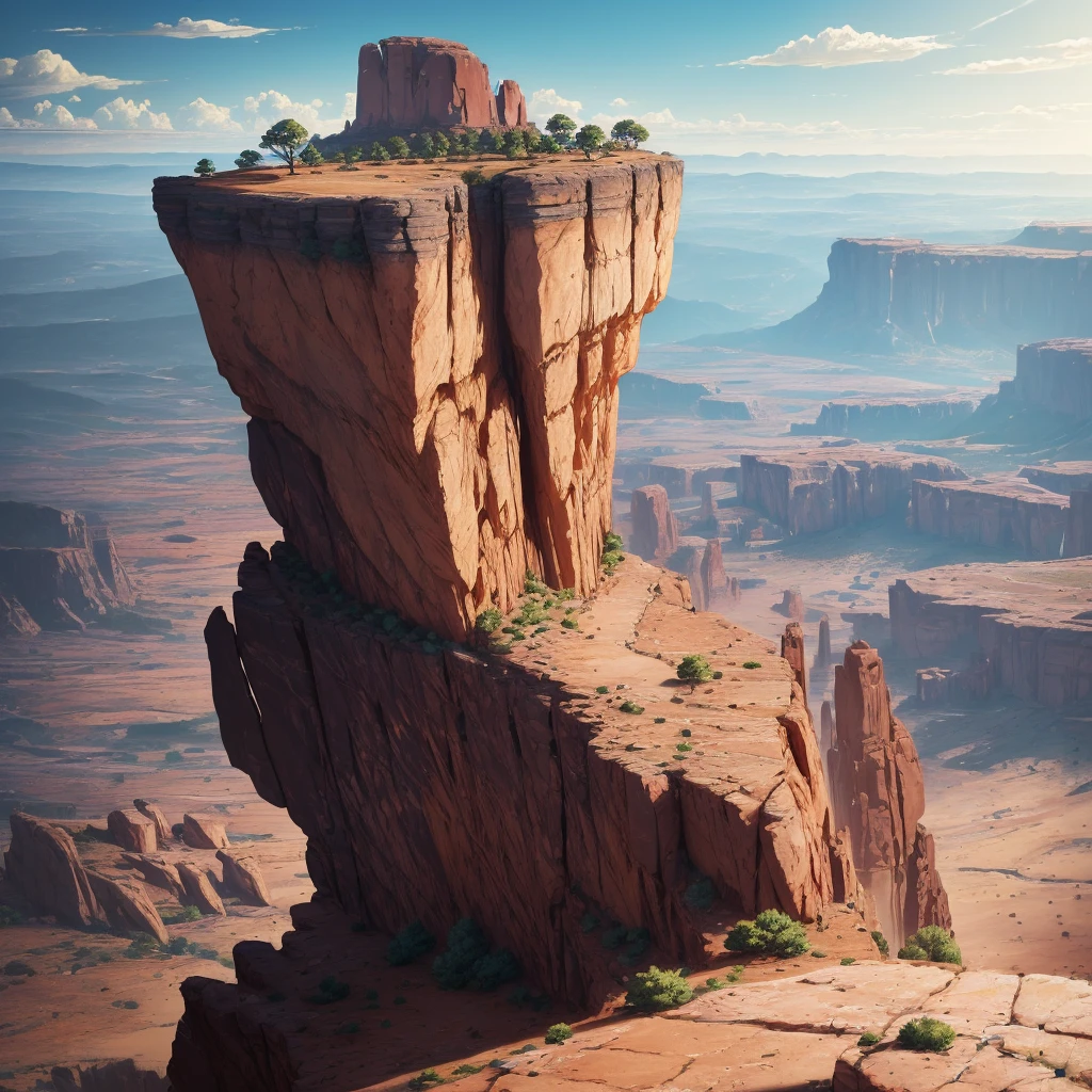 summer, brown rock area, brown rock formation, (illustration : 1.0), Narrative composition, realistic lighting, HD detail, masterpiece, best quality best, (Highly detailed CG integrated 8k wallpaper), wide and flat rocky area, A small, sharp, rough rock at the top of the screen.