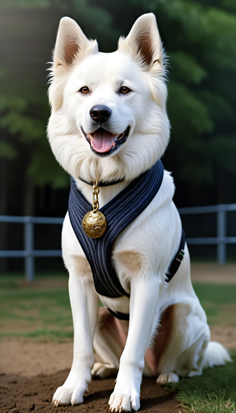 There is no one, realistic photo, photo realism, realism, Kaido(Kai Ken), perfect composition, intricate details, Very sharp, masterpiece, profile, high resolution, looking at the viewer, Full body photo in the dog park