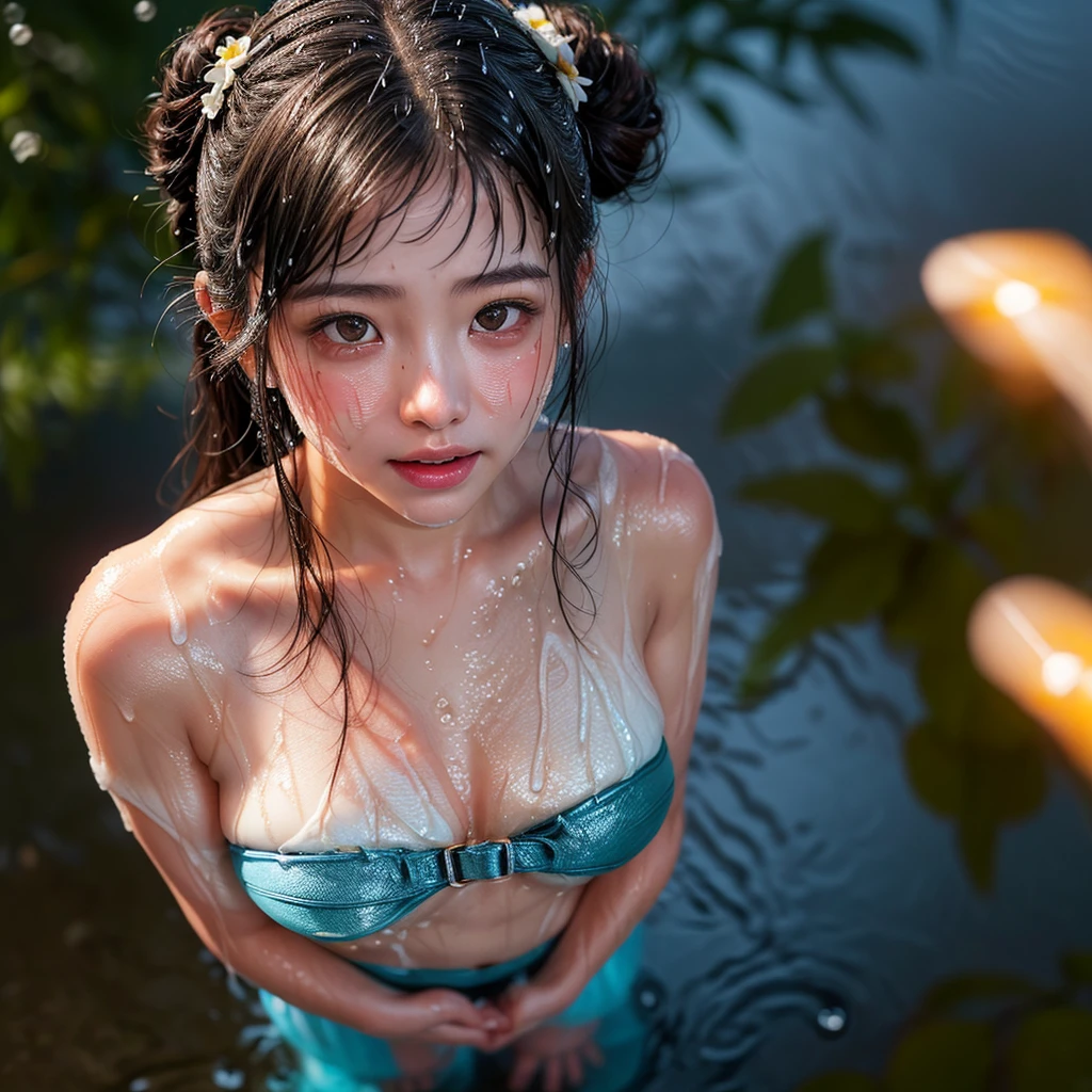 masterpiece of ExtremelyDetailed (ProfessionalPhoto of Stunning women:1.4) Looking at Sky, (((Downpour))), BraidHair with bun, (Joyful Expressions LifeLike Rendering), ((Extremely detailed beautiful face and eyes)) BlushAhegao SmoothArmpit LiquidSoap WhiteBubbles (((WetHair))) BREAK PUNIPUNI (((Misako Renbutsu))), beltbra, MysticSight, (Torrential Rain:1.4) (SparklingDrops:1.28) {Overflowing HUGE Underboob|Overflowing WaterDrops|Overflowing water}((({WetSkin|WetFace|WetHair}:1.37))), (SFW), HiddenHands, motionblur (bokeh:1.4), (no extra limbs), (no extra eyebrow), ((Dazzling RainbowColor reflections and particles, LyingFullBody)), (((from above))), FlowerHairpin, Full of flowers, Overflowing Flowers , (((Glowing body:1.5)))