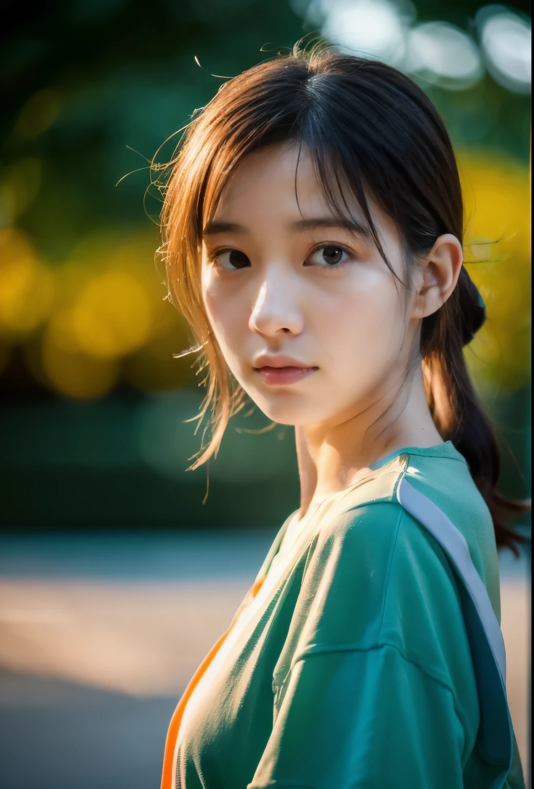 (Photorealistic: 1,4), NSFW, whole body shot, Japanese supermodel, sweaty, wet look, wet student uniform, open clothes, sensual pose, lewd face, sexy lips, waifu, oppai, beautiful, cute, pretty, perfectly proportion body, perfect framing, sharp gray eyes, supermodel face, detailed face, pale skin, wet white ponytail wavy hair, moody, depth of field, orange and teal, cinematic lighting, soft light, 4k resolution