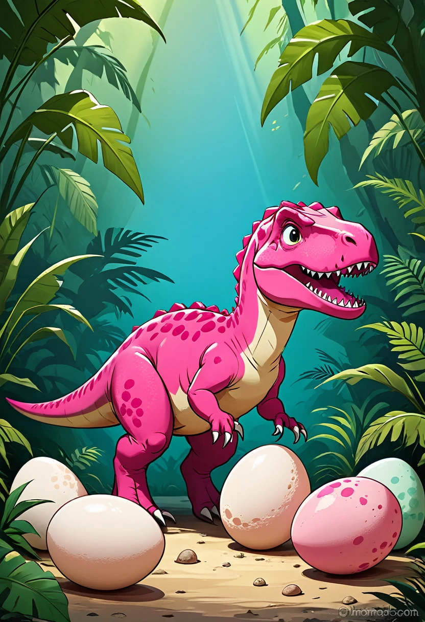 Cute pink Tyrannosaurus Rex，Dinosaur Eggs