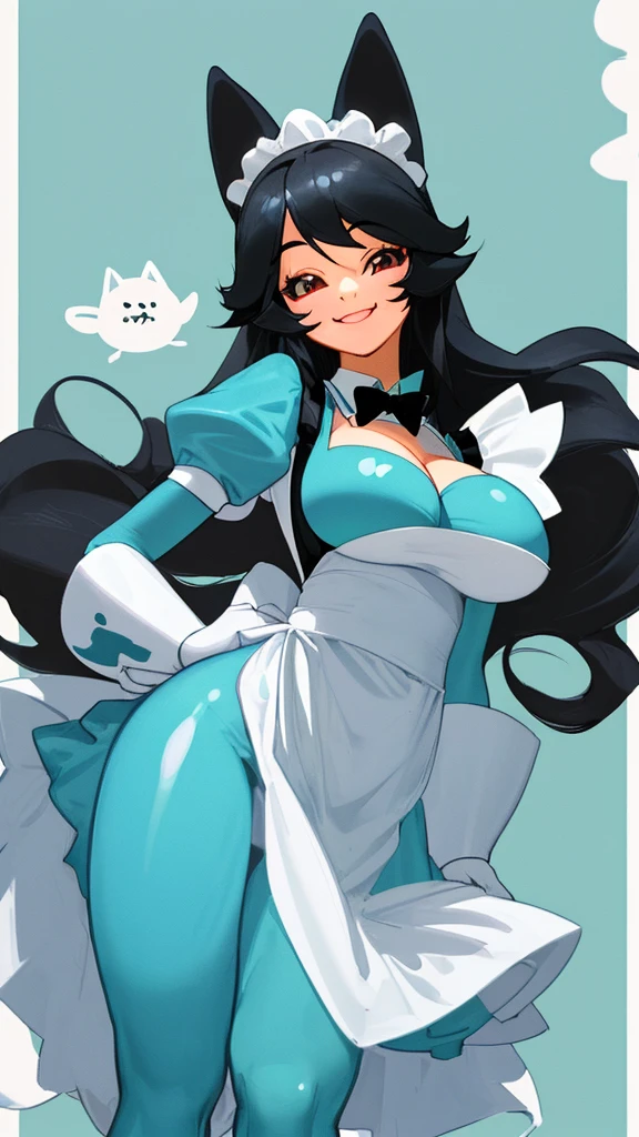Cute Girls Animal Maid Black Hair Long Hair Smiling at me Big Breasts Light blue costume