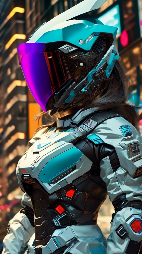 (Masterpiece, Best Quality:1.2), 1 girl, (hyper detailed led visor helmet), futuristic armor, (hyper quality 32k), 