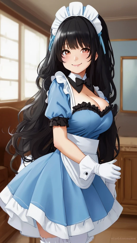 Cute Girls Animal Maid Black Hair Long Hair Smiling at me Big Breasts Light blue costume