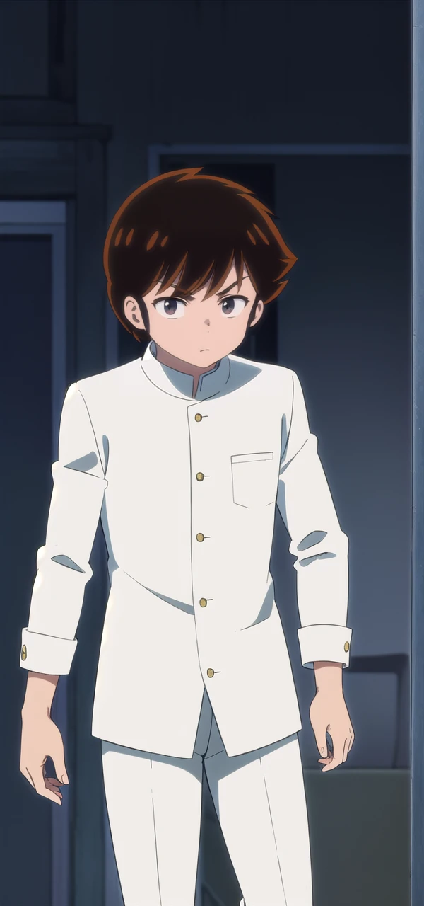 atarumoroboshi, ataru moroboshi, brown hair, male focus, (brown eyes:1.5),
BREAK shirt, school uniform, white shirt, collared shirt, pants, black pants, sneakers, gakuran,
BREAK indoors, classroom,
BREAK looking at viewer, (cowboy shot:1.5),
BREAK (masterpiece:1.2), best quality, high resolution, unity 8k wallpaper, (illustration:0.8), (beautiful detailed eyes:1.6), extremely detailed face, perfect lighting, extremely detailed CG, (perfect hands, perfect anatomy),