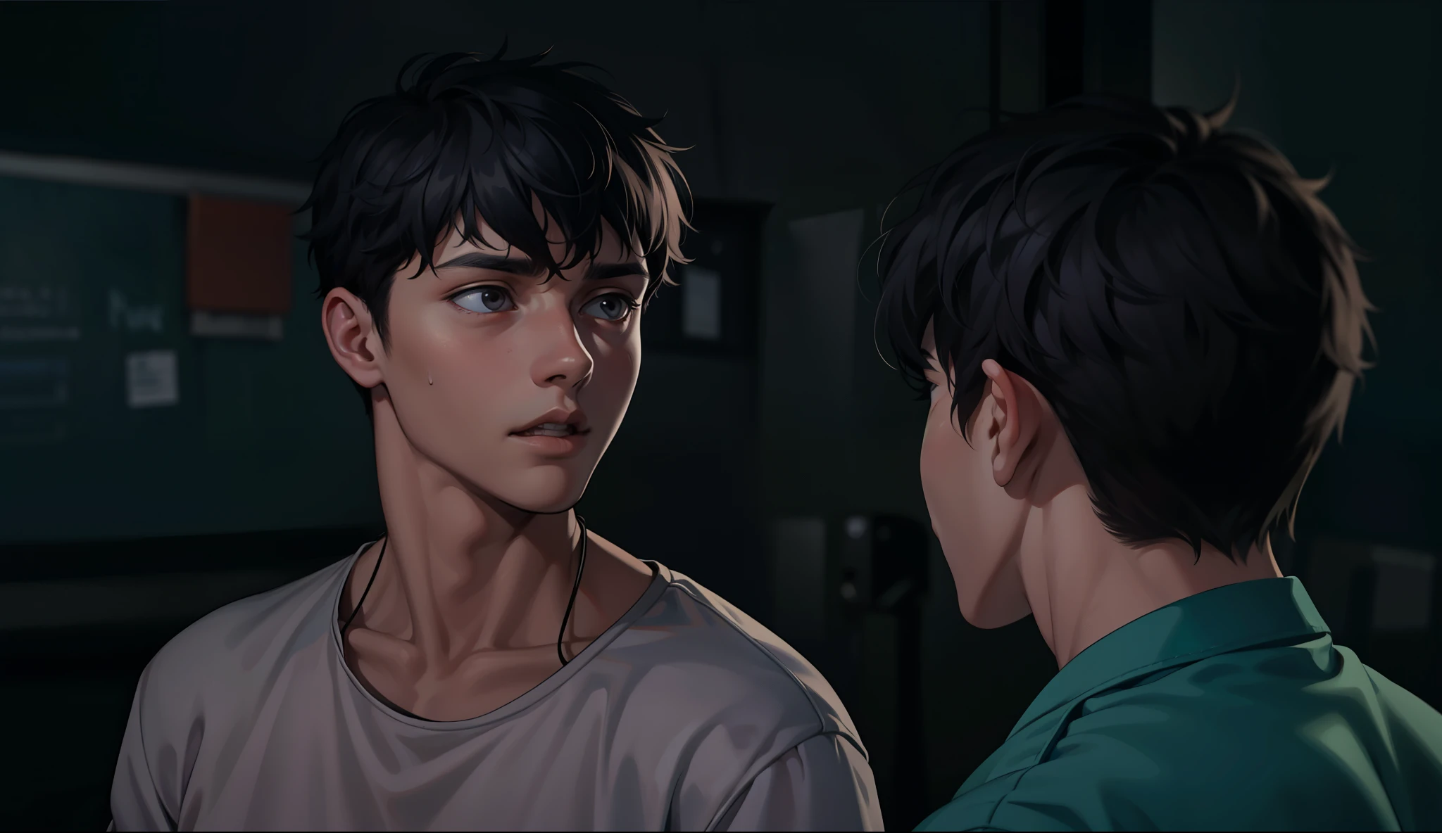 There are two 18-year-old boys who are talking to him, scared, worried, and he says they have to escape.