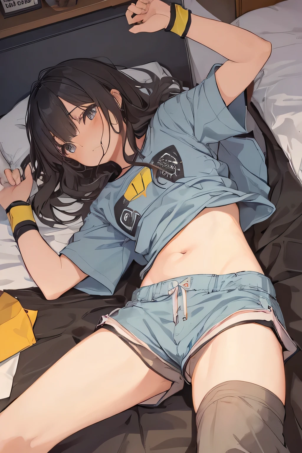 Browsing Caution (((I can see her vagina through the gap in her shorts))) From below Cute Woman Lying in bed Shortcuts