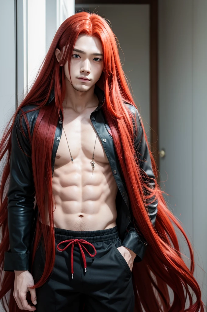 anime man with long red hair