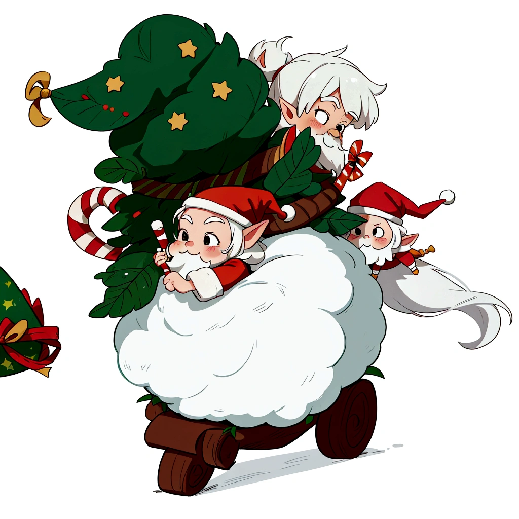 a close up of a cartoon santa claus with a candy cane, etsy, santa, santa claus, an elf, 2 d, 2d, cutie, dwarf with white hair, gnome, elves, santa clause, elf, dwarf, awesome, reddit, ink, 5d, 5 d, elfpunk, chibi, ..', oh, senko-san, k