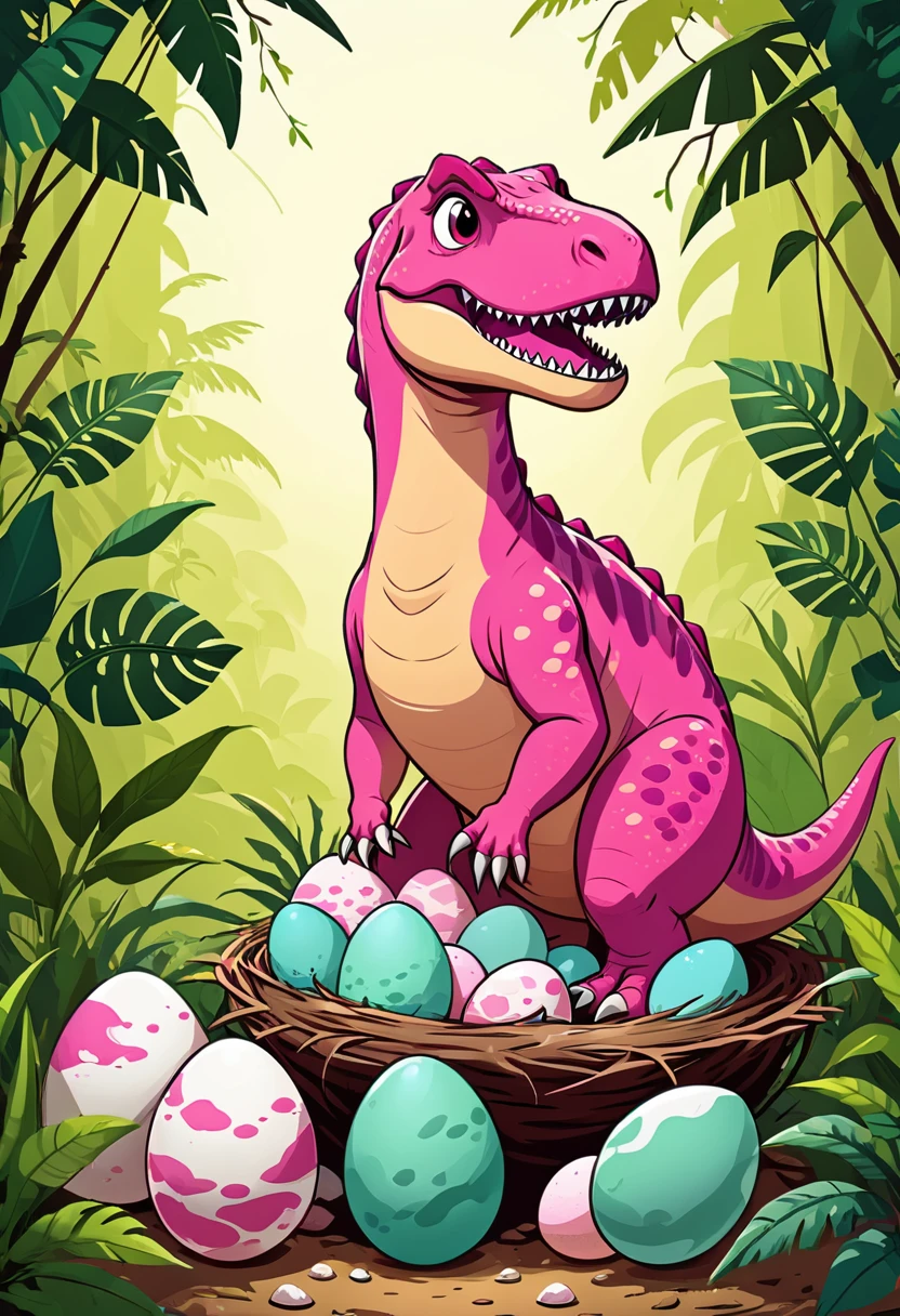 Cute pink Tyrannosaurus Rex,Dinosaur eggs in the nest