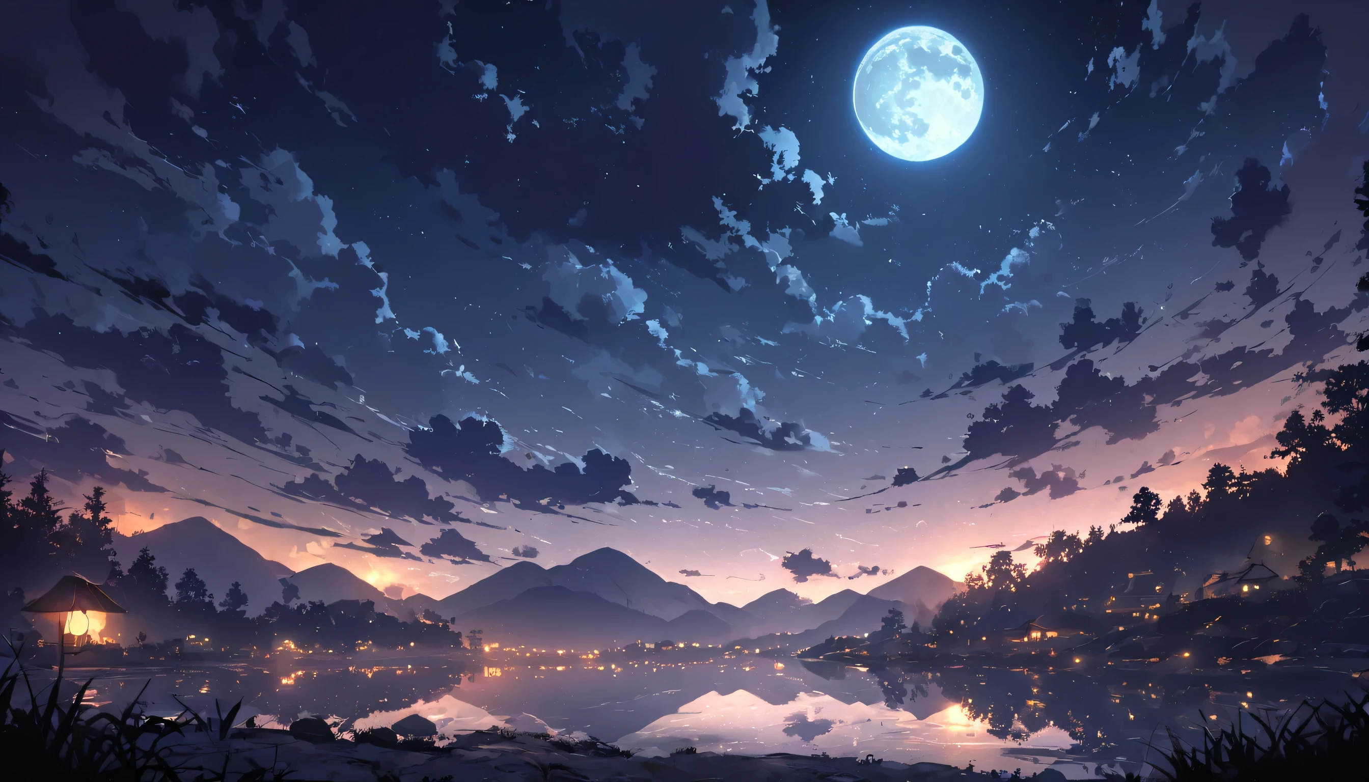 1 male, night, night景, landscape, moon