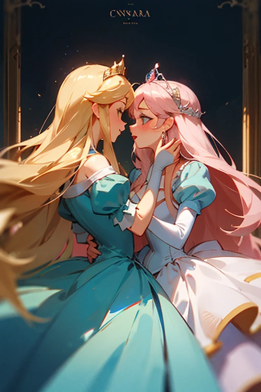 Princess Cinderella and Princess Aurora kissing with each other