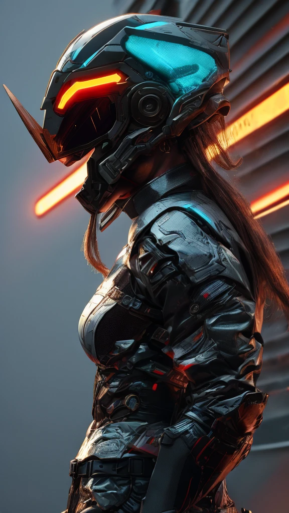 1girl, detailed futuristic armor, (best quality, 4k, 8k, highres, masterpiece:1.2), ultra-detailed, (realistic, photorealistic, photo-realistic:1.37), intricate led visor helmet, dynamic pose, dramatic lighting, cinematic angle, vibrant colors, science fiction, concept art