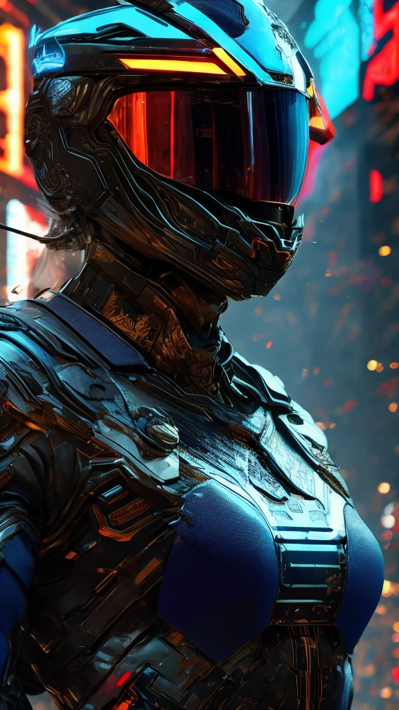 1girl, detailed futuristic armor, (best quality, 4k, 8k, highres, masterpiece:1.2), ultra-detailed, (realistic, photorealistic, photo-realistic:1.37), intricate led visor helmet, dynamic pose, dramatic lighting, cinematic angle, vibrant colors, science fiction, concept art