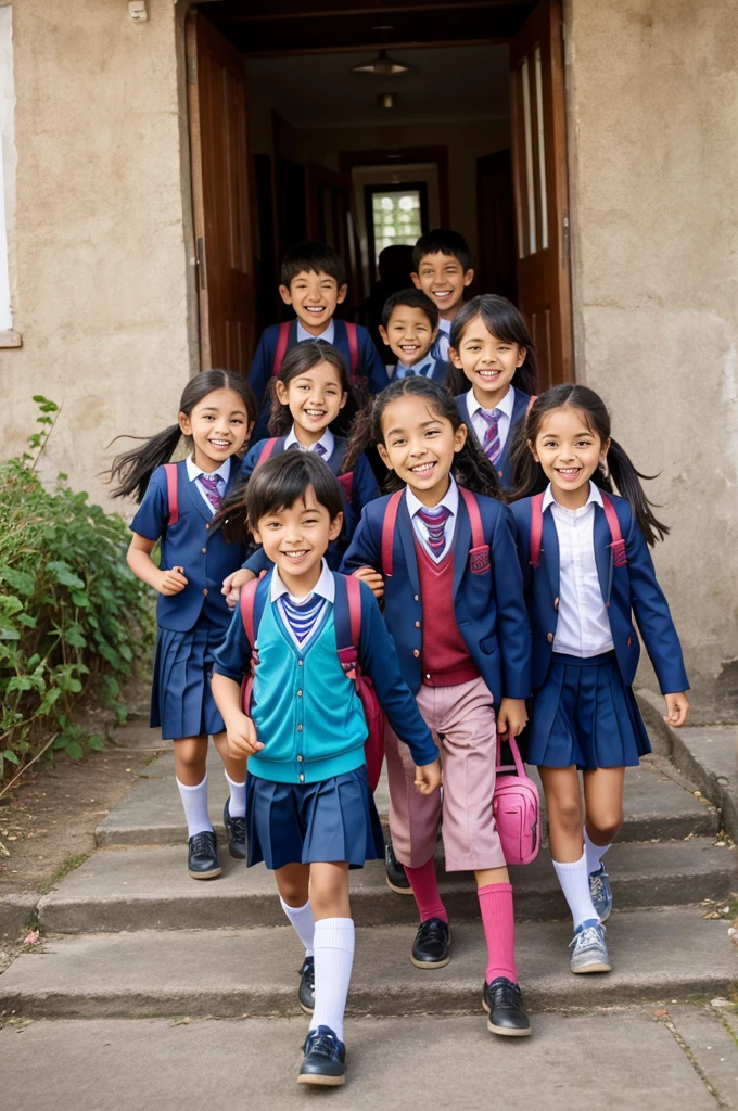 Six year children going to school happy faces