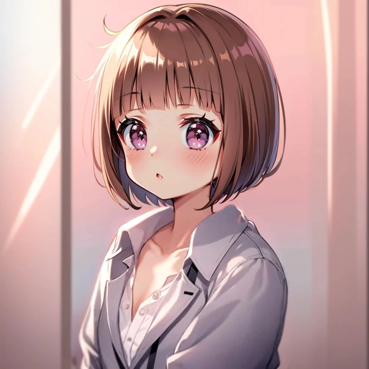 Brown Hair、Fine Deal、One button-front shirt、Fine wrinkles and expressions on clothes