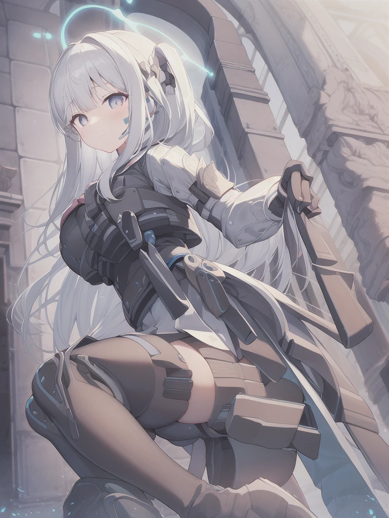 A girl,long hair, Bangs, White hair, Hair between the eyes, Purple Eyes:(1.5), (Large Breasts:1.2),
rest 锁骨, Wedding dress,veil,wedding,White dress,Flowers,Broken skirt,White socks,Tights,White knee socks,
looking at viewer, whole body,
indoors, church,Standing,Standing,
rest (masterpiece:1.2), best quality, high resolution, Unity 8k Wallpaper, (illustration:0.8), (Beautiful and delicate eyes:1.6), Extremely detailed face, Perfect lighting, Extremely detailed CG, (Perfect hands, Perfect anatomical structure),
