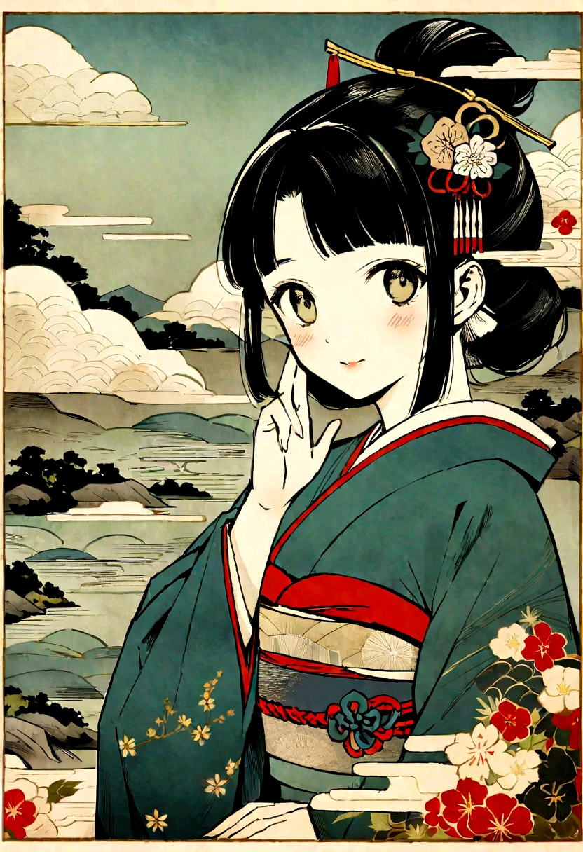 (masterpiece, 日本のUkiyo-eのスタイルの見事な壁画,), (Ukiyo-eの美しさの優雅さとシンプルさを捉えるために細心の注意を払って作られています:1.2), (Intricate details and delicate depictions of nature add to the authenticity of the style.:1.1), (The use of muted colors and fine lines creates a sense of tranquility and harmony:1.1), (Ukiyo-eの伝統の本質を捉えながら、Great attention was paid to depicting scenes of natural beauty:1.1), (A depiction that invites the viewer to a bygone era of Japan artistry and appreciation for nature:1.1), (Ukiyo-eの時代を超越したイメージと、An image that encapsulates its ability to evoke a sense of peace and wonder:1.1), (A work that immerses you in the beauty of the traditional beauty of Japan:1.1), (Embracing the delicate beauty of the scene、Ukiyo-eの目を通して世界を探検する招待状:1.1))、Japanese pattern background Cloud pattern、Characters Don't、Landscape painting、Japanese painting、Ukiyo-e、pattern、Japanese style wallpaper、