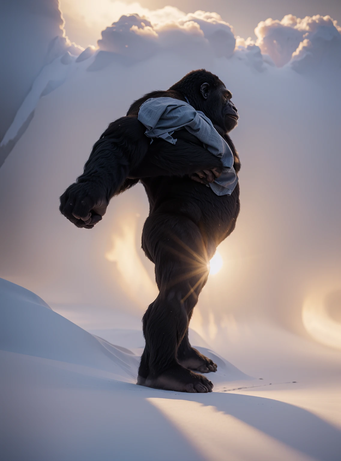 arafed gorilla standing on its hind legs with a white background, gorilla, distant full body view, bigfoot, big foot, full body wide shot, whole body highly detailed, like gorilla, sasquatch,muscular, strong body, full body profile, 1/2 view realistic, full body shot hyperdetailed, highly detailed full body, ( sasquatch, full body close-up shot