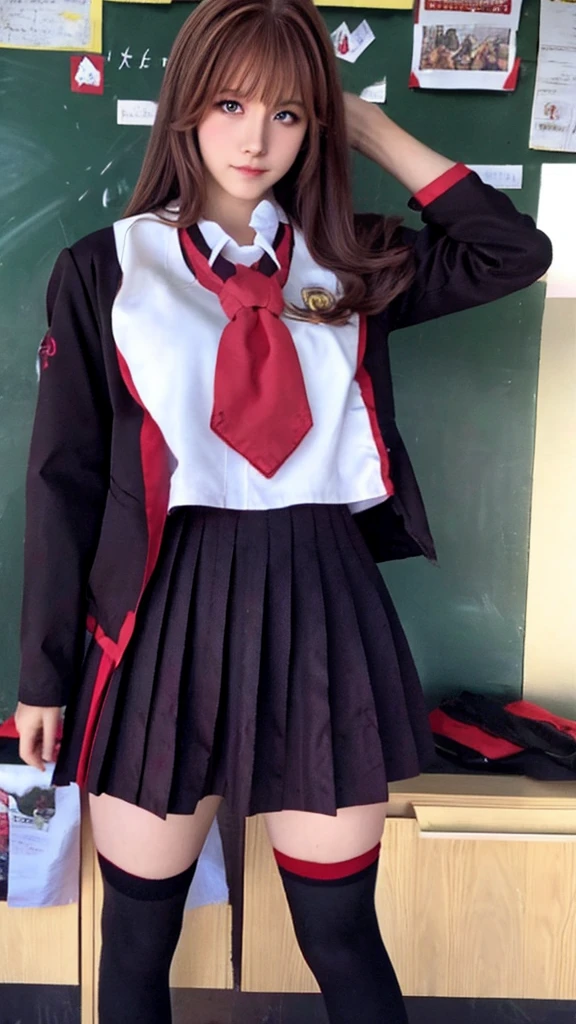 black tights、Thighs、high school girl、ponytail、Black Hair、classroom