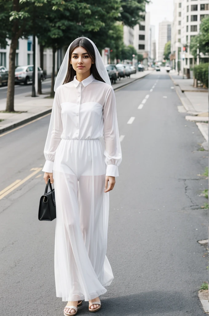 Woman in transparent white clothes