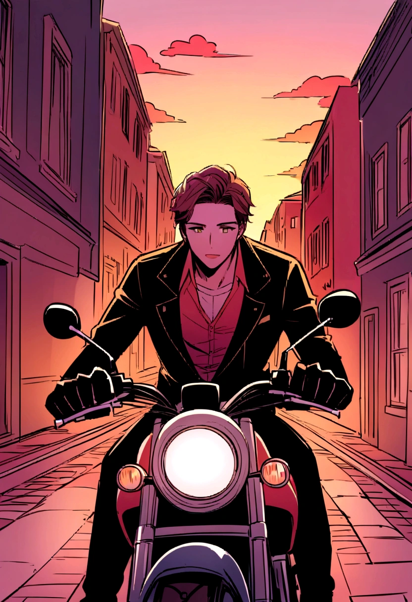 An illustration of freedom and happiness Holiday, an illustration of a Roman Holiday scene in which two people travel on a Triumph big motorbike, the theme of the illustration is freedom and love. This scene shows Chinese girlfriend and western boyfriend enjoying their  and falling in love. BlackPink Lisa and Ryan Reynolds
BREAK,
The back view of two people riding a Triumph big motorbike, the view of two people riding a Triumph big motorbike looking at the cityscape of Rome, the view of two people riding a motorcycle illuminated by the sunset,
Expressing BlackPink Lisa in bright colors, expressing Ryan Reynolds in dark colors, expressing the streets of Rome in colorful colors, expressing the sunset in warm colors, BlackPink Lisa's distinctive eyes, and BlackPink Lisa's beauty. Express with colors that emphasize