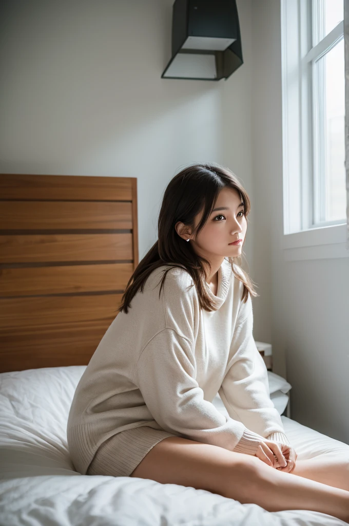 Woman sitting on bed