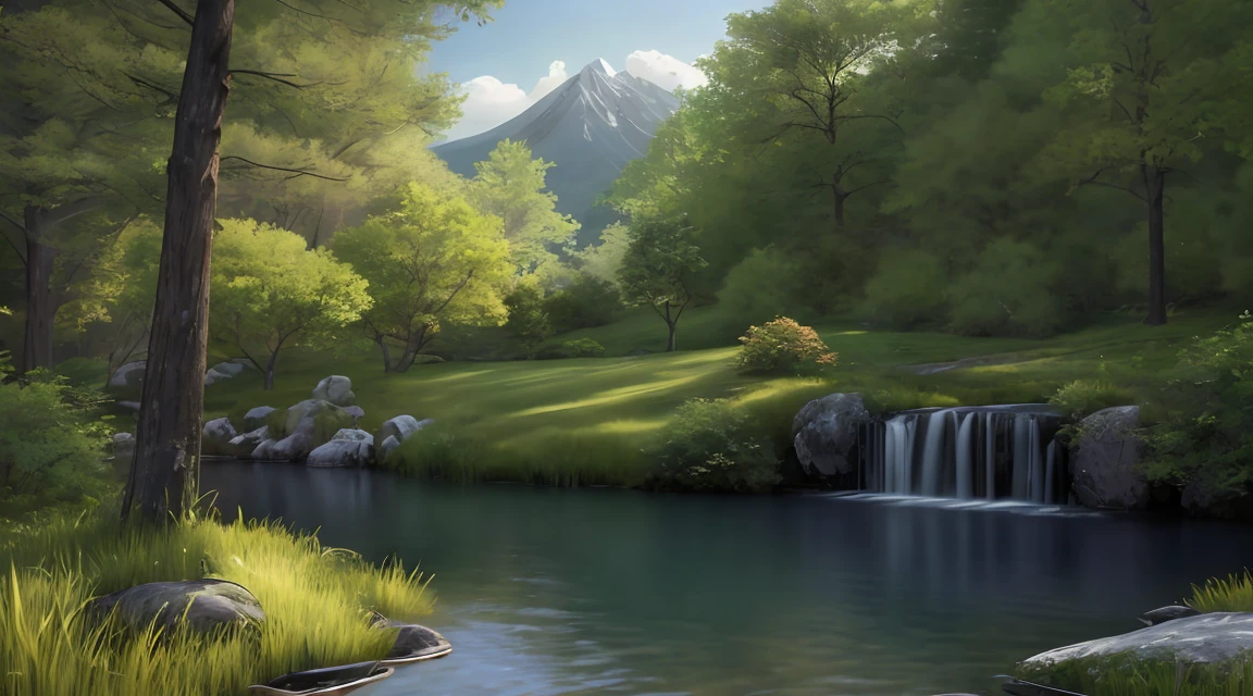 A peaceful place, very pleasant, Aesthetics, calm, scenic. photorealisitic, 8k hd, Studio quality, ultra realisitic, maximum detail, Large scale, Post-processing, realisitic, fotorrealism, photoshop, fot, detailded, cinematic lighting, paisaje, widescreen, paisaje, ray tracing, cinema4d