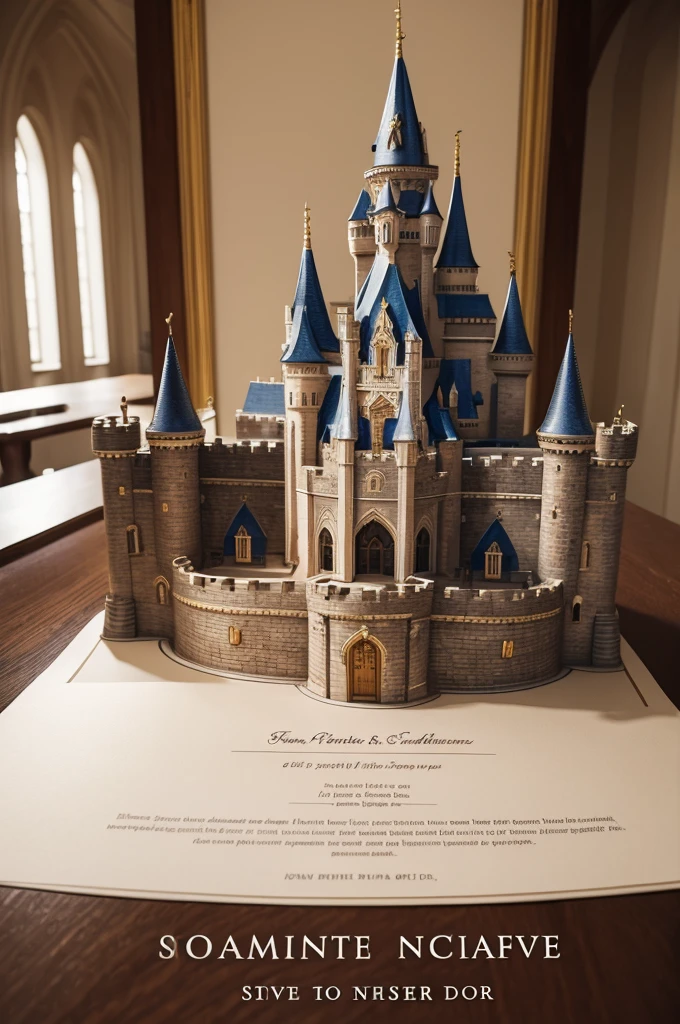 Create a chapter cover with a castle and formal invitation envelope 