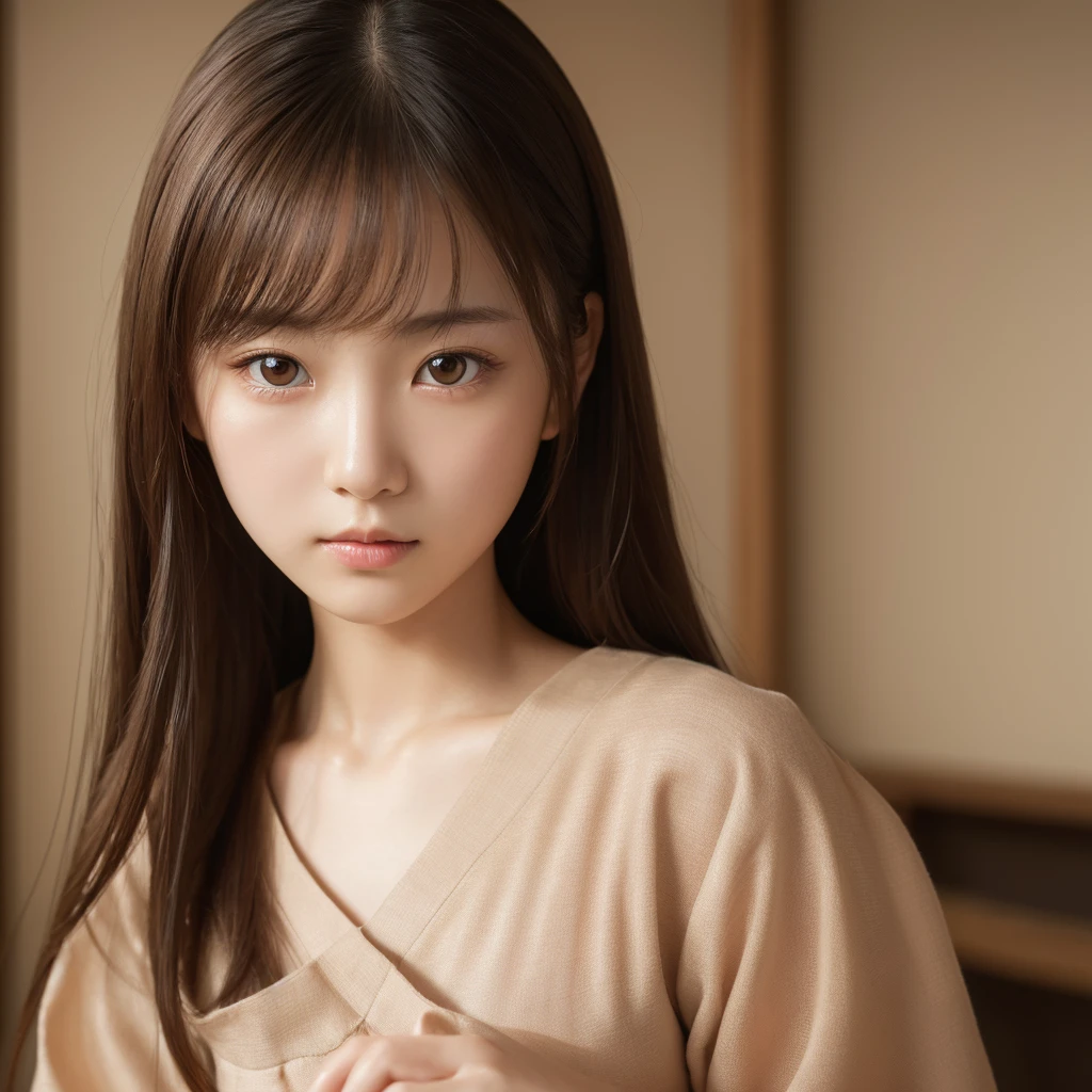 Highest quality, Face Focus, Soft Light, Ultra-high resolution, (Realistic:1.4), RAW Photos,
1 Japanese girl, alone, cute, (pupil, Light in your eyes), Beautiful face in every detail, (Small box),(High resolution detail of human skin texture),
(Long Hair),
indoor,
Damask Shirt Dress,
(Portraiture)