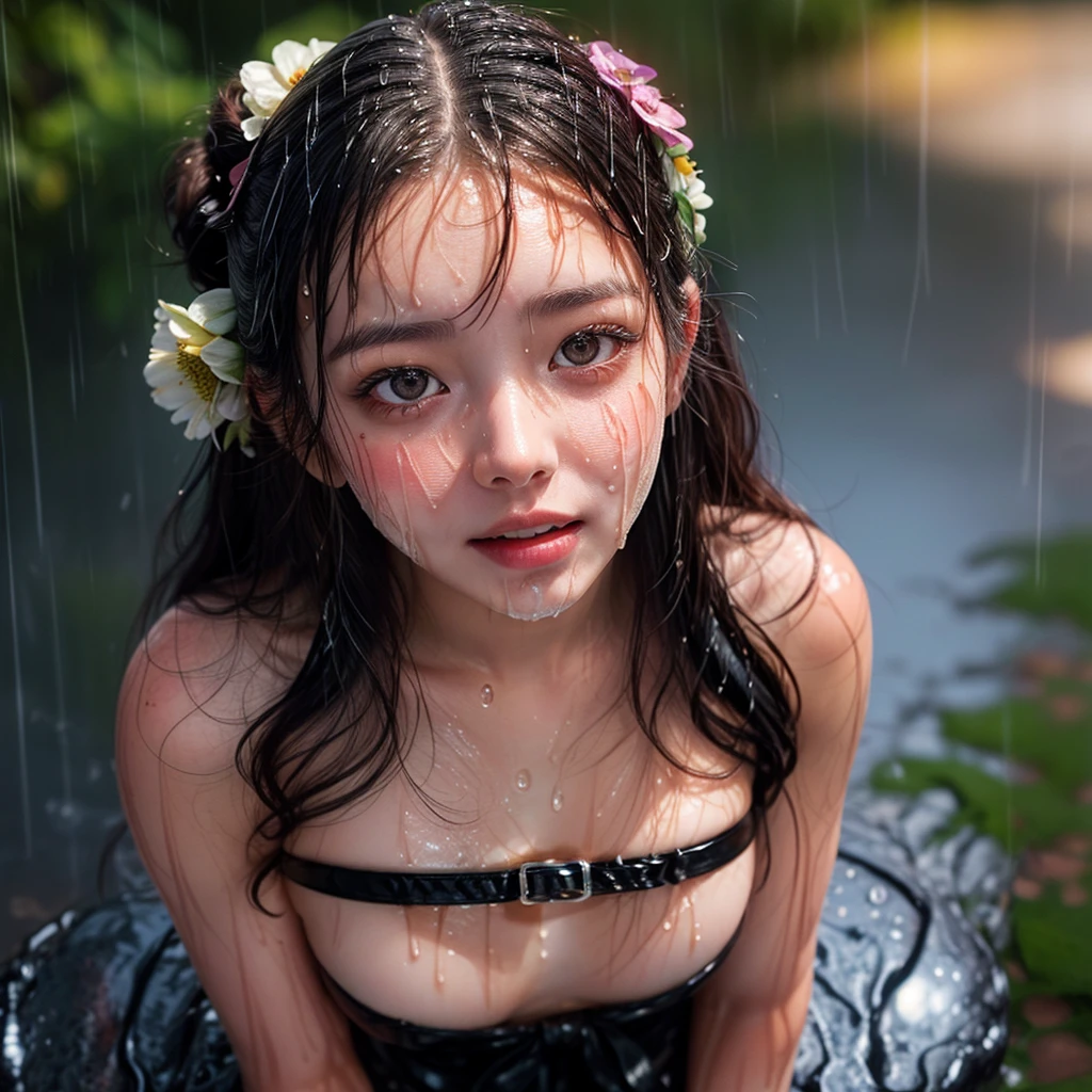 masterpiece of ExtremelyDetailed (ProfessionalPhoto of Stunning women:1.4) Looking at Sky, (((Downpour))), BraidHair with bun, (Joyful Expressions LifeLike Rendering), ((Extremely detailed beautiful face and eyes)) BlushAhegao SmoothArmpit LiquidSoap WhiteBubbles (((WetHair))) BREAK PUNIPUNI (((Nonan Takizawa))), beltbra, MysticSight, (Torrential Rain:1.4) (SparklingDrops:1.28) {Overflowing HUGE Underboob|Overflowing WaterDrops|Overflowing water}((({WetSkin|WetFace|WetHair}:1.37))), (SFW), HiddenHands, motionblur (bokeh:1.4), (no extra limbs), (no extra eyebrow), ((Dazzling RainbowColor reflections and particles, LyingFullBody)), (((from above))), FlowerHairpin, Full of flowers, Overflowing Flowers , (((Glowing body:1.37)))