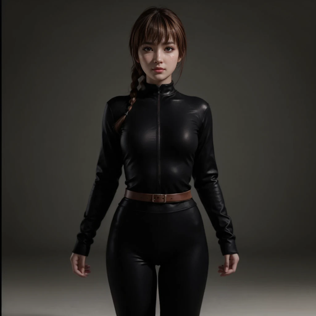 Kasumi, brown eyes, (best quality, ultra-detailed), (realistic:1.37), beautiful and detailed face, ultra-realistic texture, delicate face, delicate body, red lipstick, bright colors. High definition, 8K. smilling