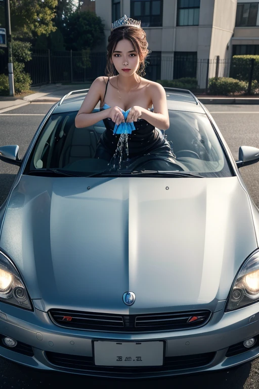 ((Realistic Light, Highest quality, 8K, masterpiece :1.3)), Frank, One Girl, Beautiful woman with perfect figure :1.4, Car Wash Girl、Hyper Realistic Stick、Hyperrealistic、Detailed face、UHD'、Super popular car wash queen、Realistic depiction、Glowing, beautiful skin,Beautiful Skin、彼女は車をwash、wet splash,wash、splash,water.water.Outside the car、