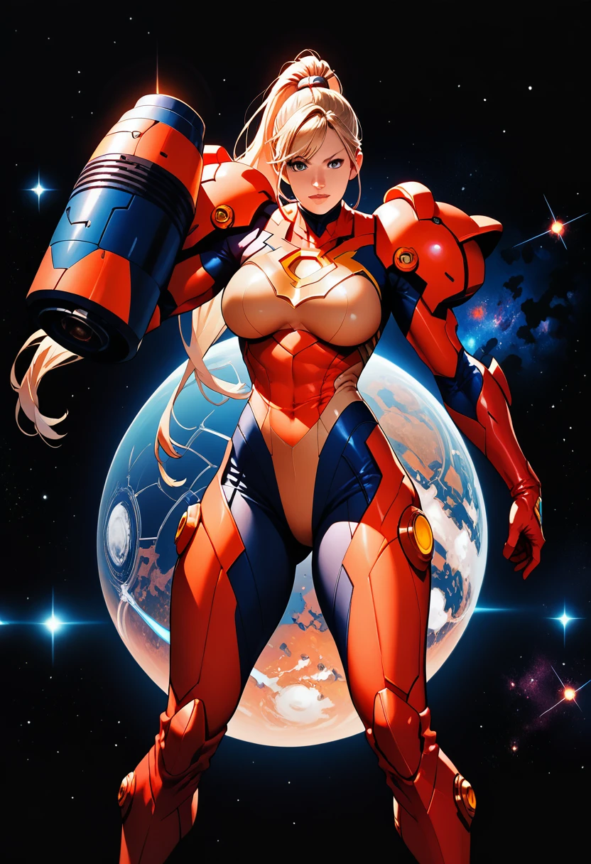 (best quality),female, long hair, ponytail, bangs, power suit,arm cannon,space background,ultra-detailed,sharp focus,aesthetic, score_9, score_8_up, score_7_up,source_anime,
