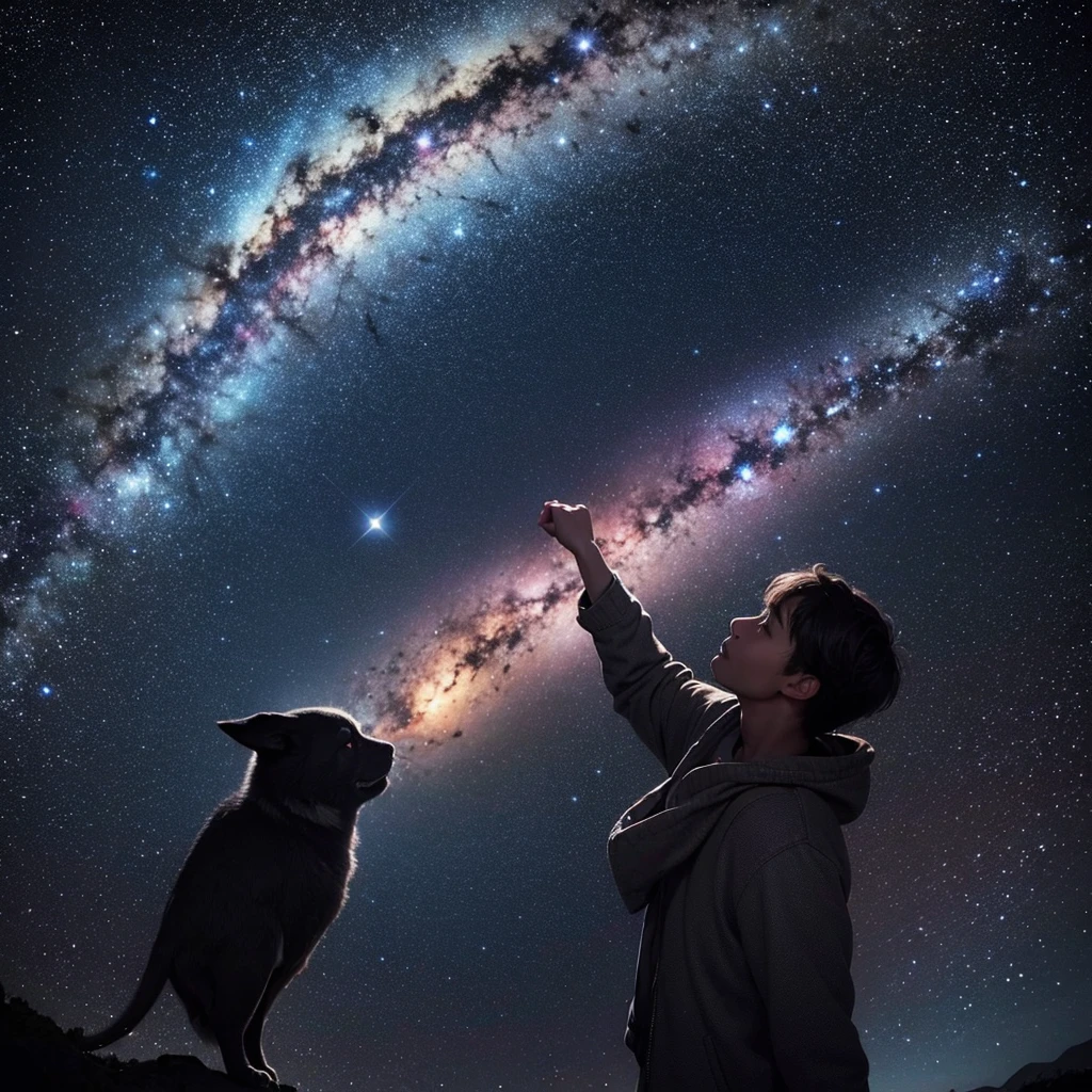 two eyes, one looking at the night sky and the other looking at the most beautiful image of outer space, with nebulae, galaxies and lots of stars 