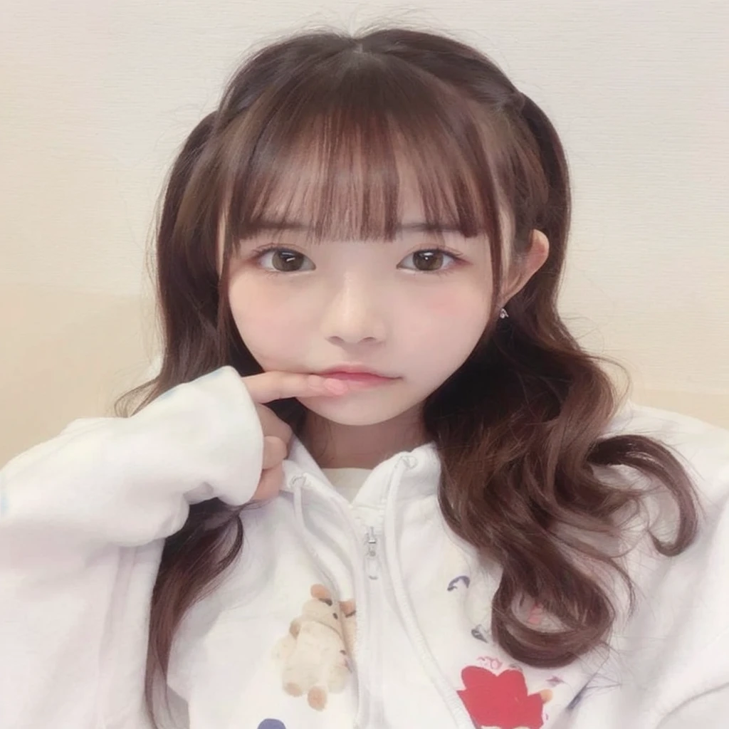 Close-up of a person in a white shirt and a teddy bear hoodie, Yoshitomo Nara, Girl cute beautiful face, neat hair With bangs, Chiho, With bangs, Full Bang, Larisa Manovar, Ulzzang, With a cute - lovely - face, pretty girl, Cute Hairstyles、Young girl